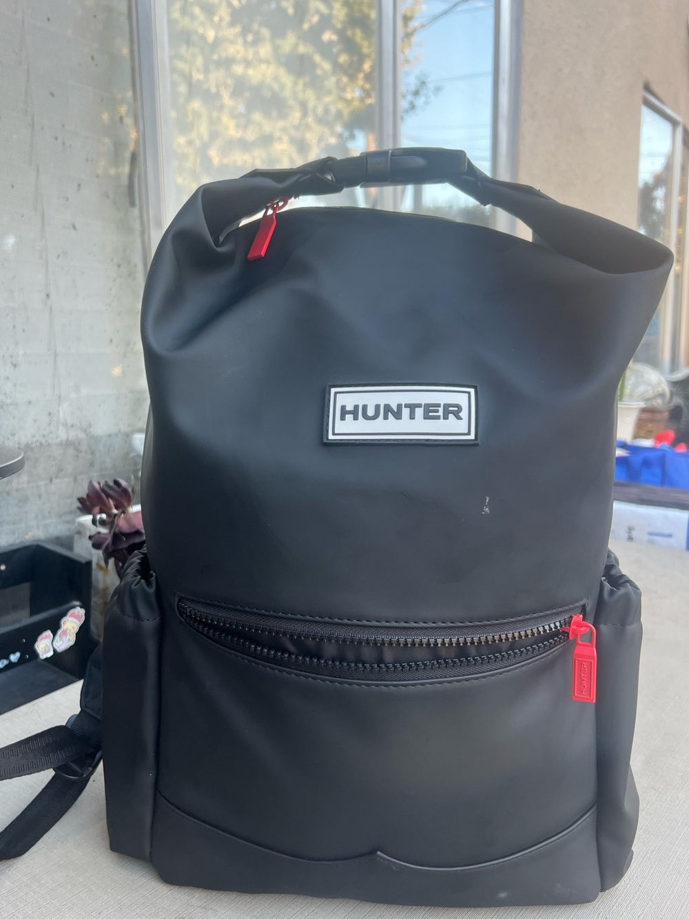 Hunter Black Backpack with Red Accents